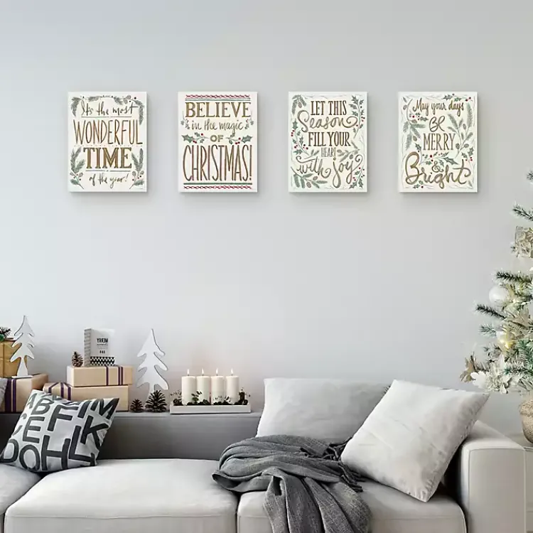 Christmas Art & Wall Decor>Kirklands Home Wonderful Christmas Canvas Art Prints, Set of 4