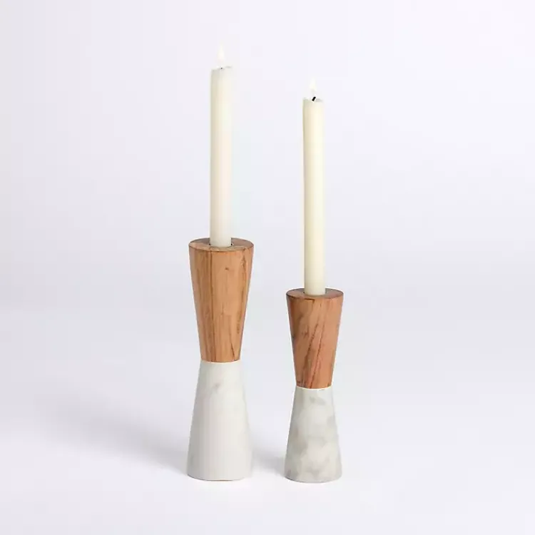 Candle Holders>Kirklands Home Wood & Marble Taper Candle Holders, Set of 2