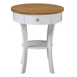 Kirklands Home Wood & White Curved Legs Round Drawer Accent Table Brown Discount