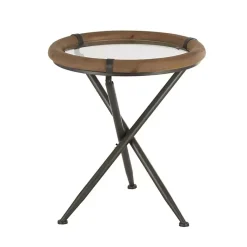 Kirklands Home Wood and Glass Round Tripod Accent Table Brown Online