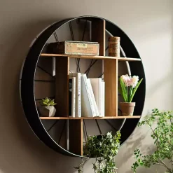 Kirklands Home Wood and Iron Bicycle Wheel Shelf Hot