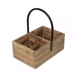 Decorative Accents>Kirklands Home Wood and Metal Center Handle 3-Compartment Caddy Tan