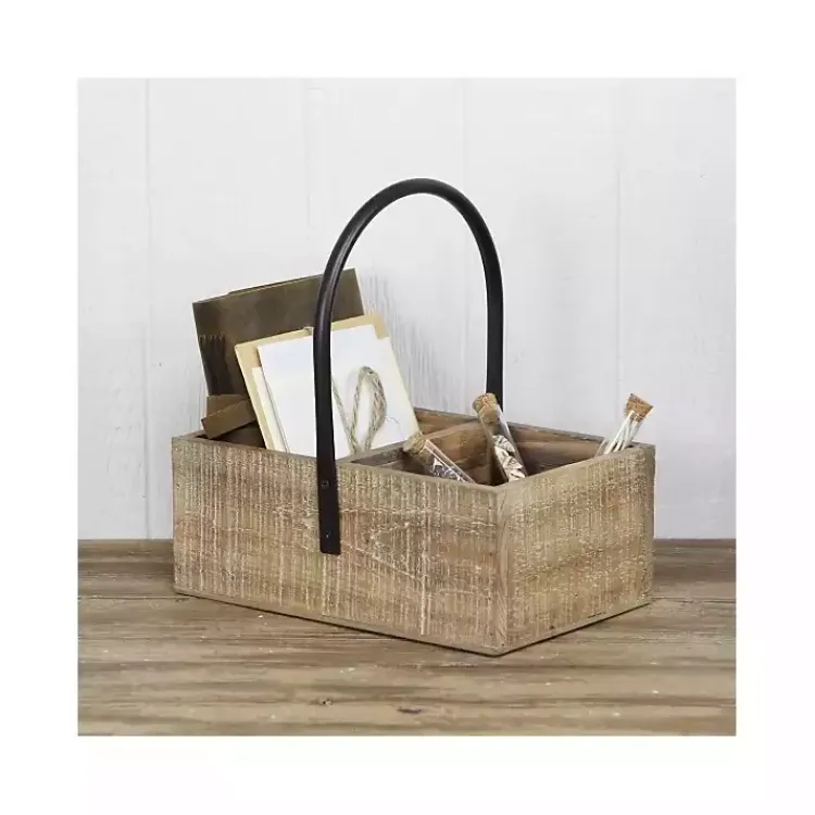 Decorative Accents>Kirklands Home Wood and Metal Center Handle 3-Compartment Caddy Tan