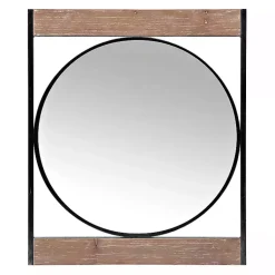 Kirklands Home Wood and Metal Framed Round Industrial Mirror Clearance