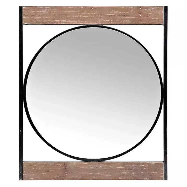 Kirklands Home Wood and Metal Framed Round Industrial Mirror Clearance