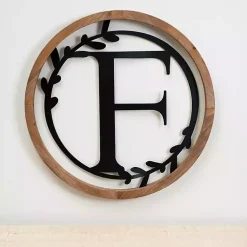 Kirklands Home Wood and Metal Laurel Monogram F Plaque