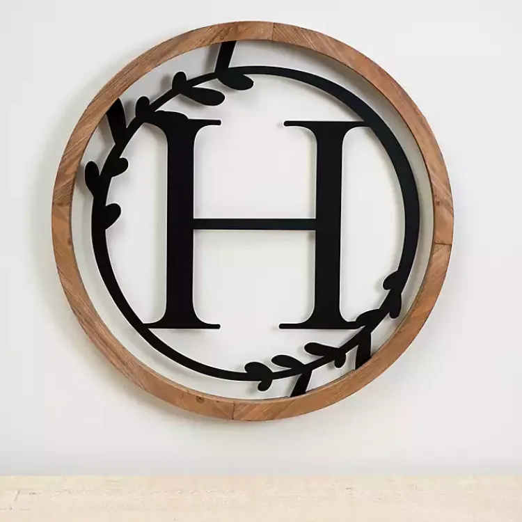Kirklands Home Wood and Metal Laurel Monogram H Plaque