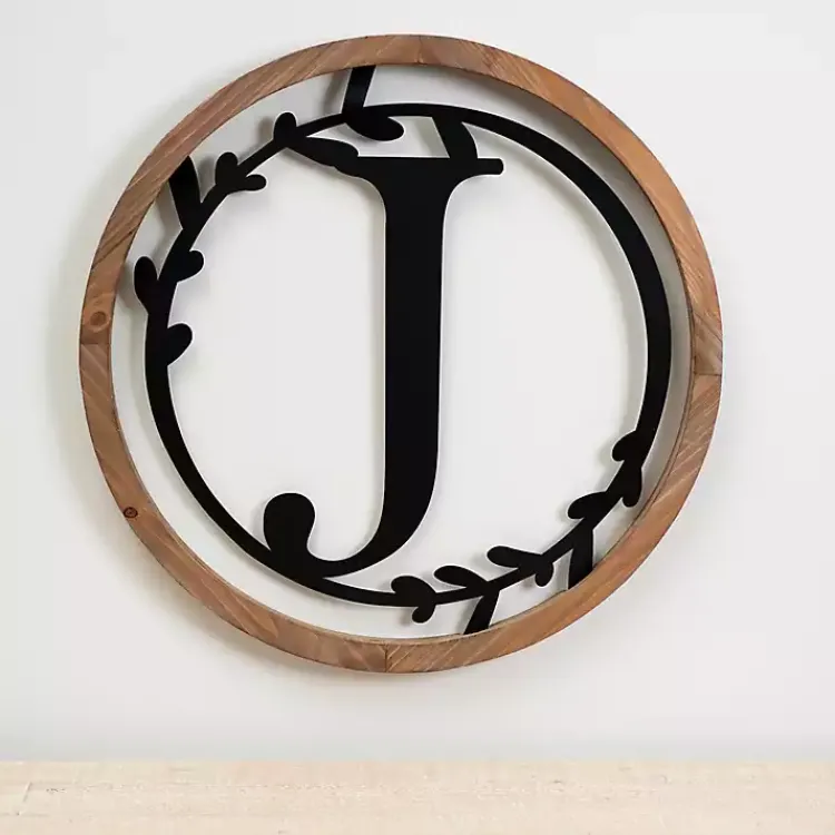 Kirklands Home Wood and Metal Laurel Monogram J Plaque Hot