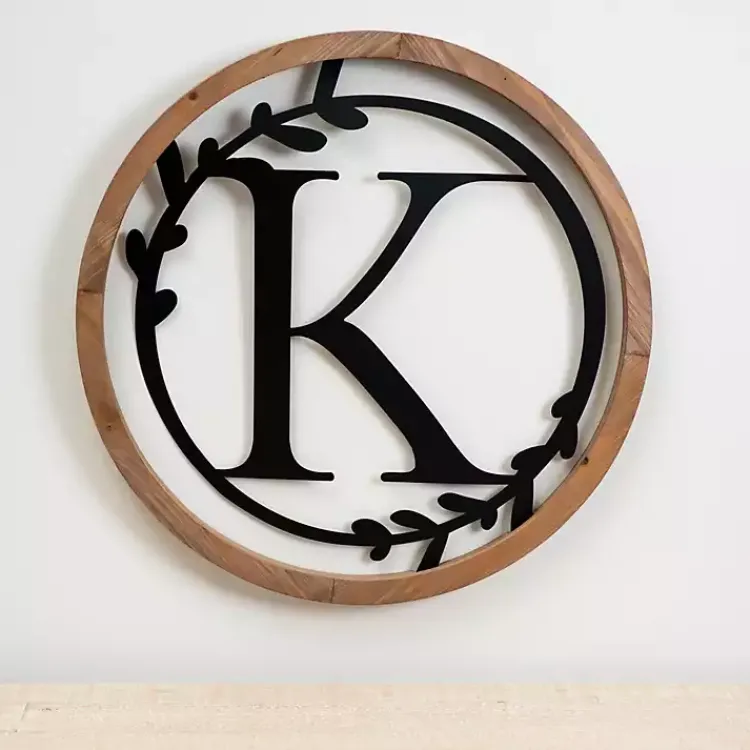 Kirklands Home Wood and Metal Laurel Monogram K Plaque Clearance