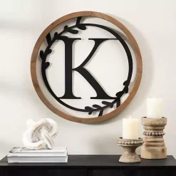Kirklands Home Wood and Metal Laurel Monogram K Plaque Clearance