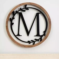 Kirklands Home Wood and Metal Laurel Monogram M Plaque Best