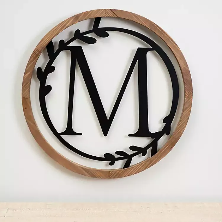 Kirklands Home Wood and Metal Laurel Monogram M Plaque Best