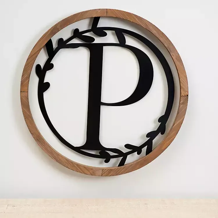 Kirklands Home Wood and Metal Laurel Monogram P Plaque Best