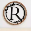 Kirklands Home Wood and Metal Laurel Monogram R Plaque Clearance