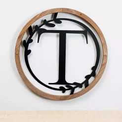 Kirklands Home Wood and Metal Laurel Monogram T Plaque Outlet