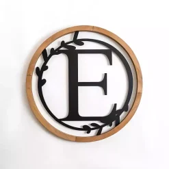 Kirklands Home Wood and Metal Laurel Monogram E Plaque Clearance