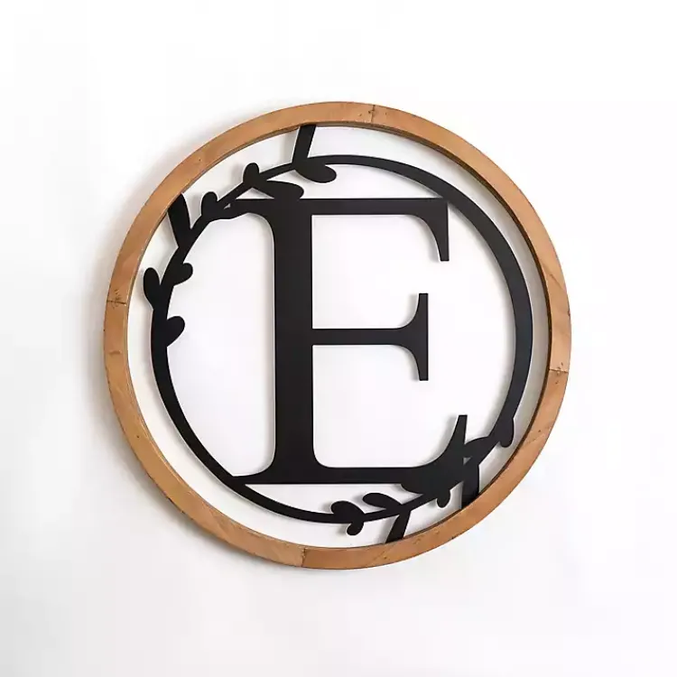 Kirklands Home Wood and Metal Laurel Monogram E Plaque Clearance