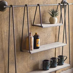 Kirklands Home Wood and Metal Three-Tier Side Modern Wall Shelf Clearance