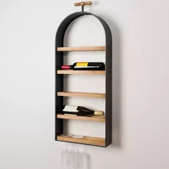 Kirklands Home Wood and Metal 5-Tier Wine Bottle Wall Shelf Online