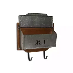 Kirklands Home Wood and Metal Wall Storage Mail Box with Hooks