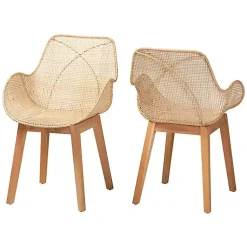 Kirklands Home Wood and Rat Flared Dining Chairs, Set of 2 Tan Hot