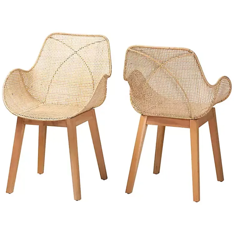 Kirklands Home Wood and Rat Flared Dining Chairs, Set of 2 Tan Hot