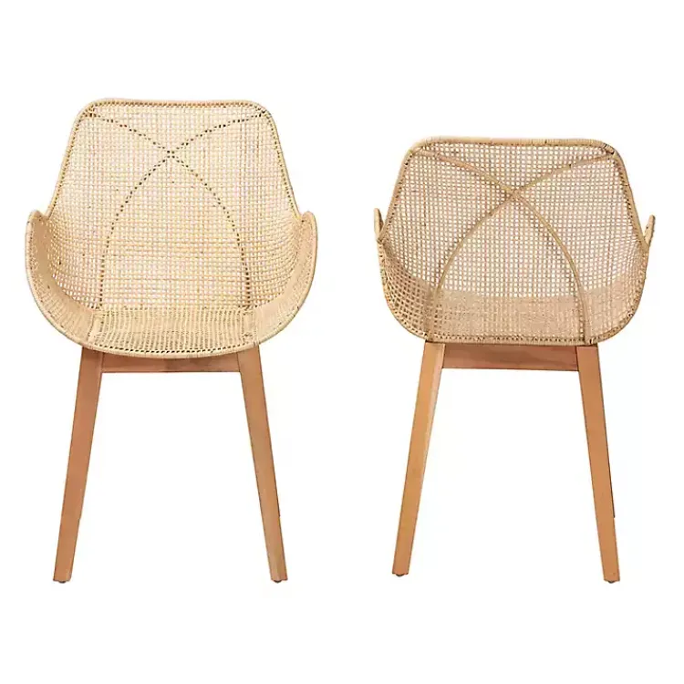 Kirklands Home Wood and Rat Flared Dining Chairs, Set of 2 Tan Hot