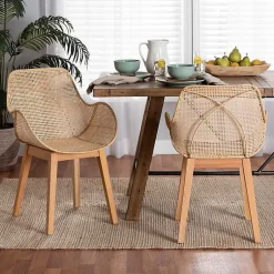 Kirklands Home Wood and Rat Flared Dining Chairs, Set of 2 Tan Hot