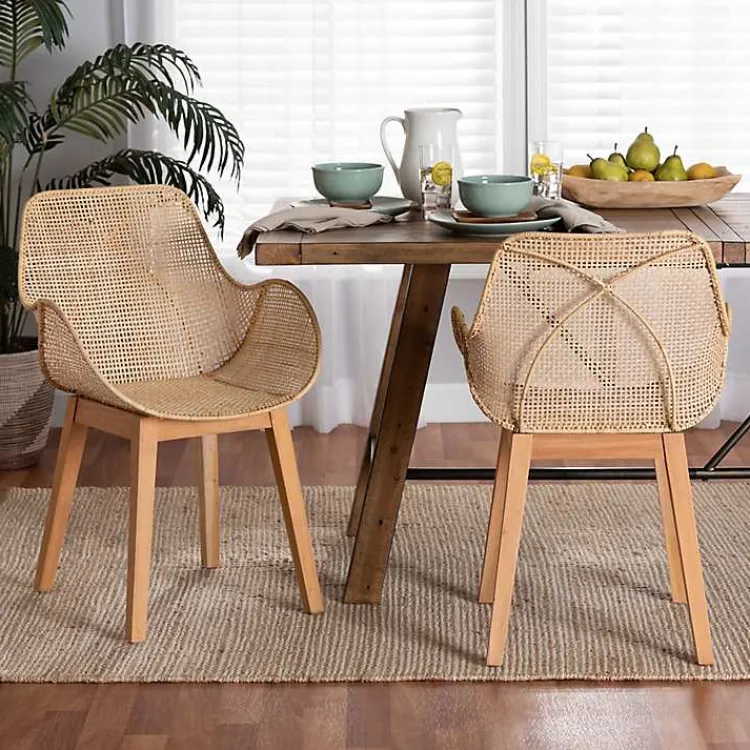 Kirklands Home Wood and Rat Flared Dining Chairs, Set of 2 Tan Hot