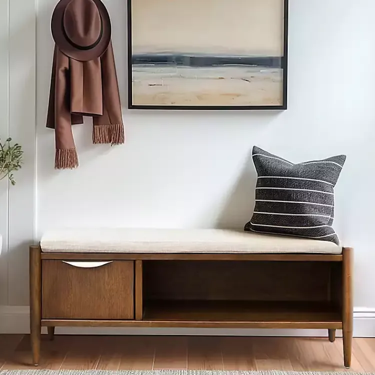 Kirklands Home Wood Arcadia Storage Bench with Cushion White Sale