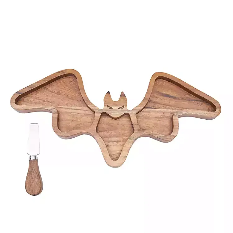 Halloween>Kirklands Home Wood Bat Serving Board with Spreader Brown
