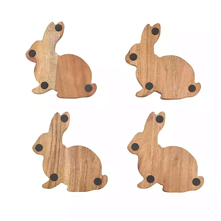 Easter Decorations>Kirklands Home Wood Bunny Coasters, Set of 4 Brown