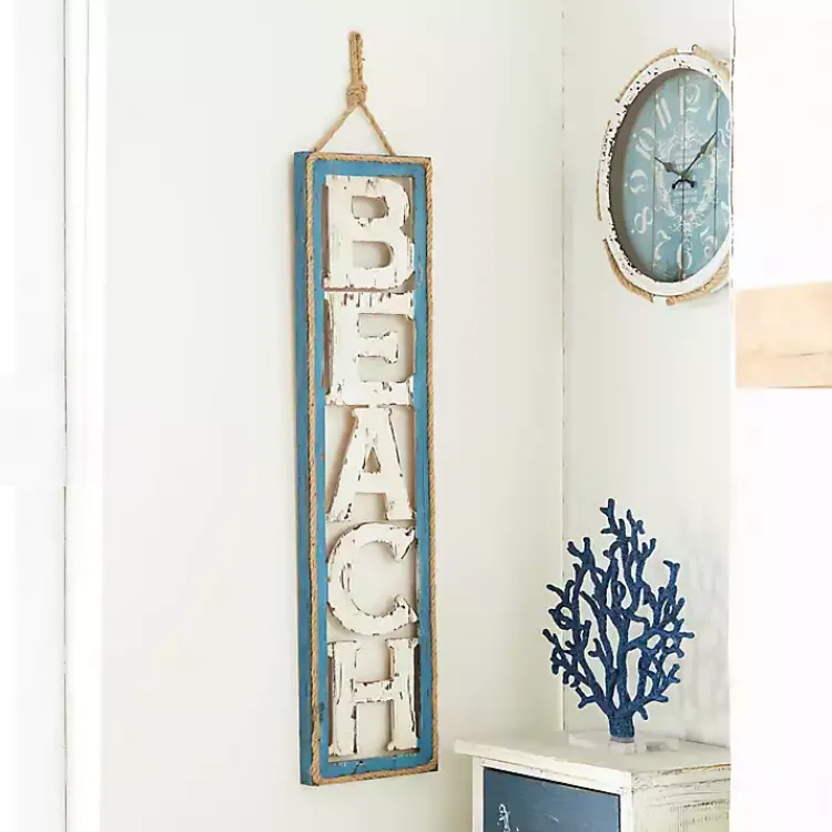 Kirklands Home Wood Cut-Out Beach Hanging Wall Plaque New