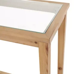 Kirklands Home Wood Glass Top Console Table with Rattan Shelf Brown Outlet
