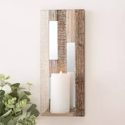 Sconces>Kirklands Home Wood Plank Mirrored Wall Sconce Brown