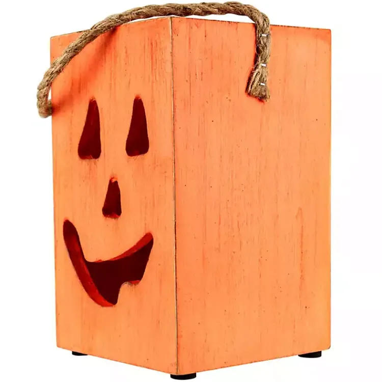 Halloween>Kirklands Home Wooden Jack O' Lantern Candle Holder Orange