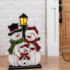 Outdoor Christmas Decorations>Kirklands Home Wooden LED Light Post Snowman Family