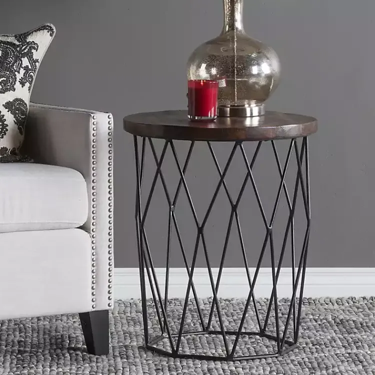 Kirklands Home Wooden Top Geometric Chadwick Accent Table Hot