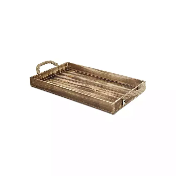 Decorative Trays>Kirklands Home Wooden Tray with Rope Handles Brown