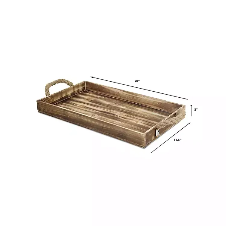 Decorative Trays>Kirklands Home Wooden Tray with Rope Handles Brown