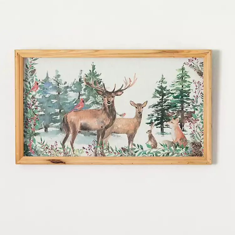 Christmas Decorations>Kirklands Home Woodland Deer Holiday Scene Framed Art Print