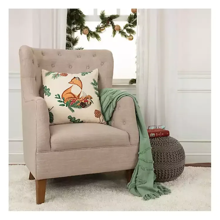 Christmas Pillows>Kirklands Home Woodland Fox Embroidered Throw Pillow