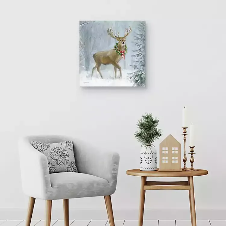 Christmas Art & Wall Decor>Kirklands Home Woodland Holiday Deer Canvas Art Print