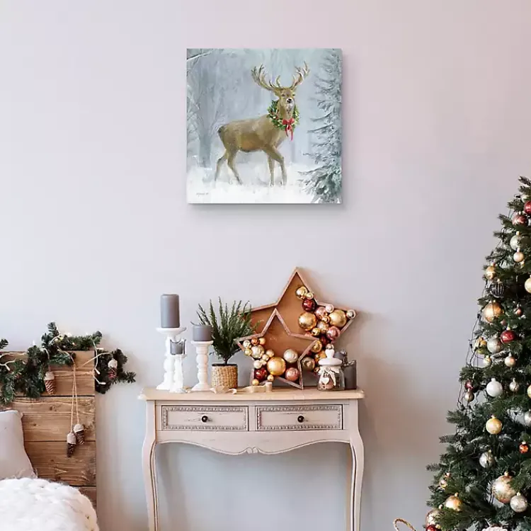 Christmas Art & Wall Decor>Kirklands Home Woodland Holiday Deer Canvas Art Print
