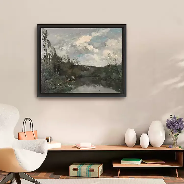 Kirklands Home Woodland Lake Framed Canvas Art Print Gray Online