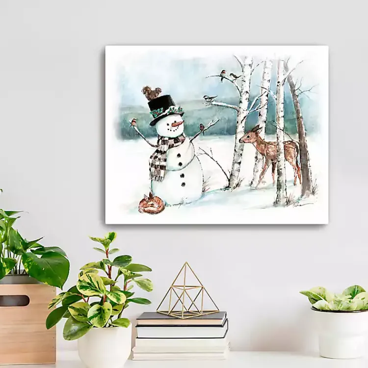 Christmas Art & Wall Decor>Kirklands Home Woodland Snowman Canvas Art Print