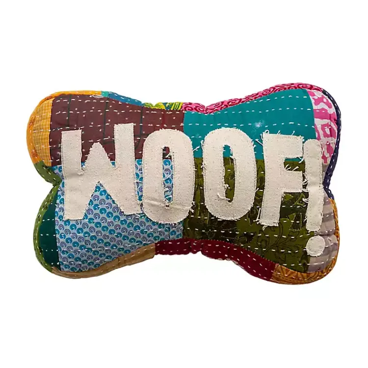 Pillows>Kirklands Home Woof Kantha Bone Shaped Pillow Multi