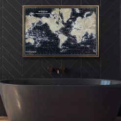 Kirklands Home World Map on Black Framed Art Print Clearance