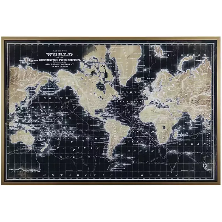 Kirklands Home World Map on Black Framed Art Print Clearance