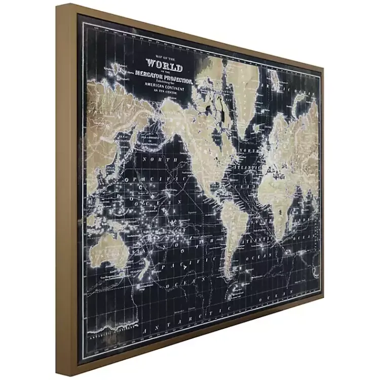 Kirklands Home World Map on Black Framed Art Print Clearance
